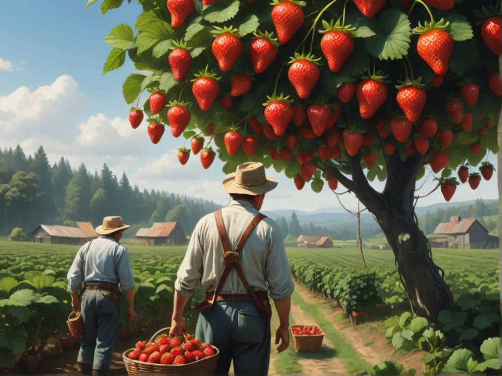 Cueillette de fraise sur un arbre à fraise de 7 m de haut.