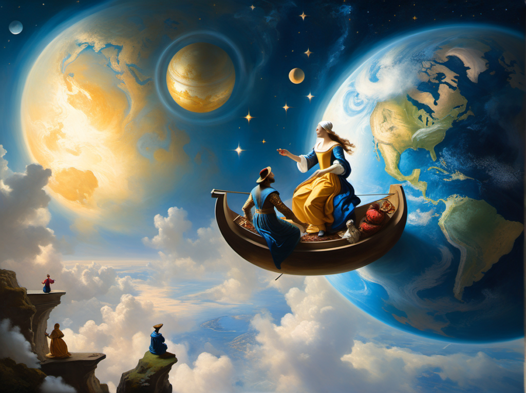 Une barque s'éloigne de la planète terre.