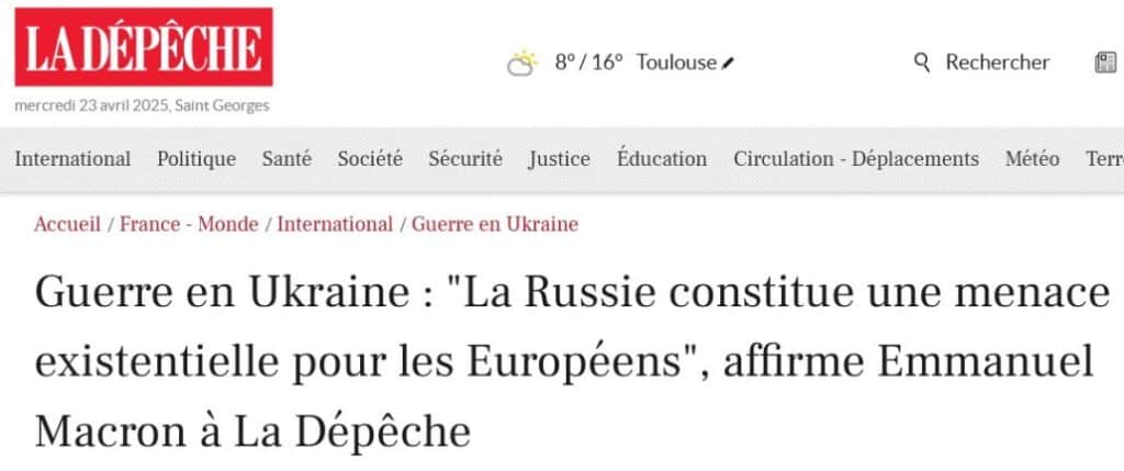 Article de La Dépêche : Macron "Menace existentielle