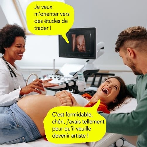 Depuis le ventre de sa maman, le bébé déclare qu'il sera trader.