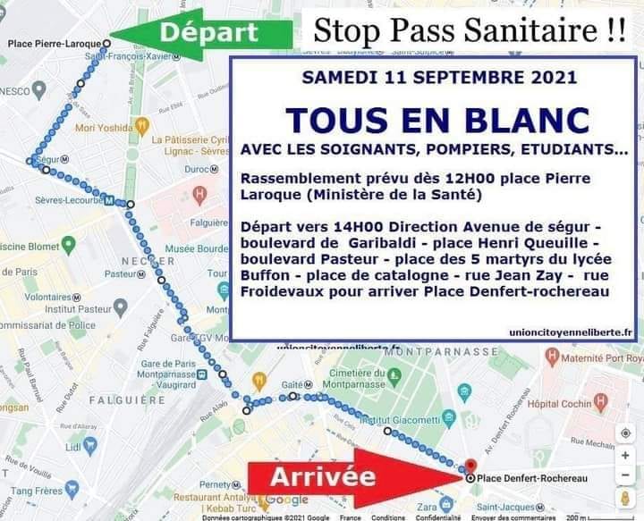 Tous en blanc : Affiche de lutte contre le pass sanitaire.