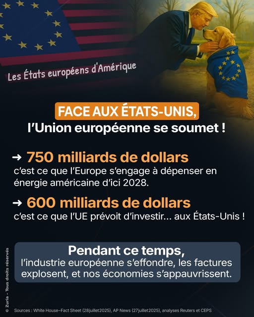 Trump félicite un chien vêtu du drapeau Européen (soumission).